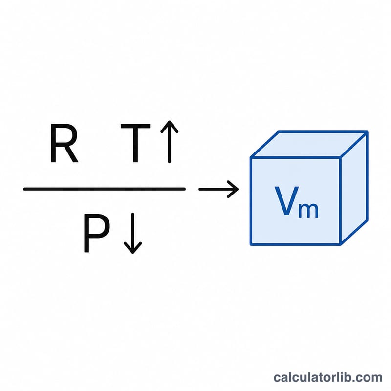 Diagram of the molar volume formula relating R, T and P to volume