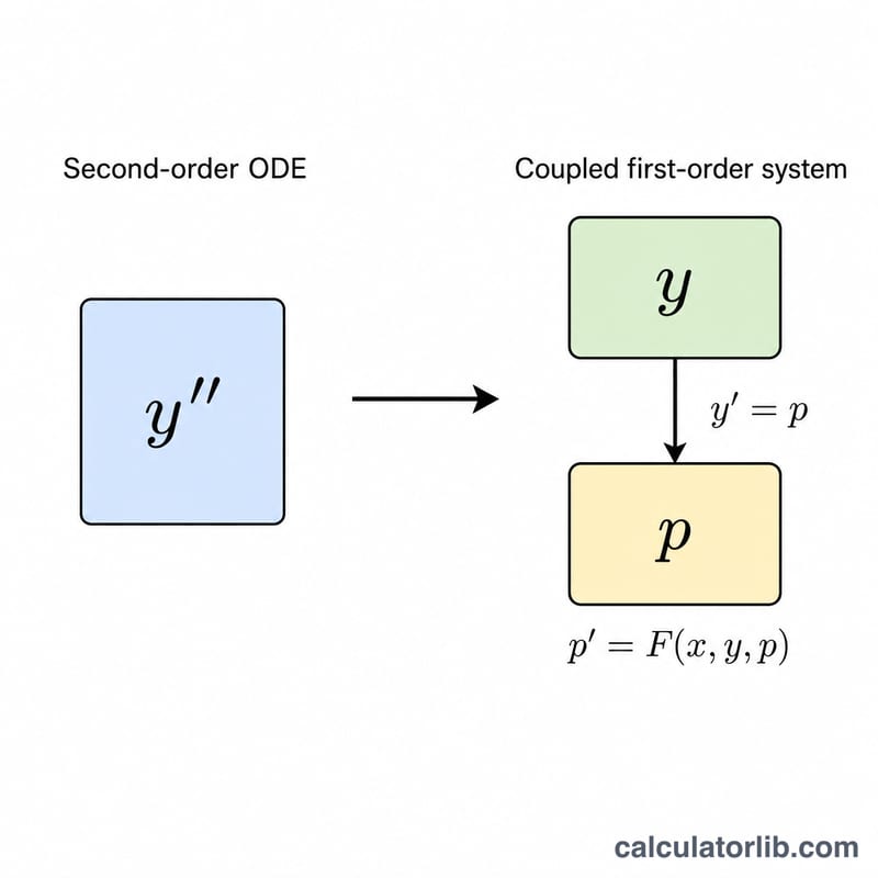 2階ODEを2つの連立1階方程式に帰着させる模式図