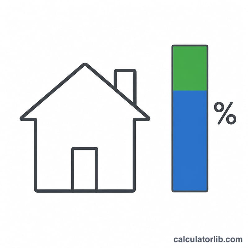 Gráfico circular o de barras apiladas que muestra el valor de la vivienda con la parte del préstamo y la parte del patrimonio para la relación préstamo-valor
