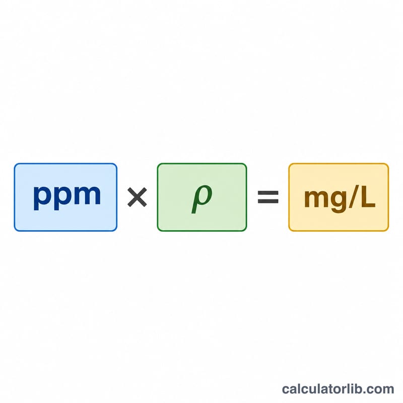 Flat equation diagram of ppm multiplied by density rho giving mg per liter