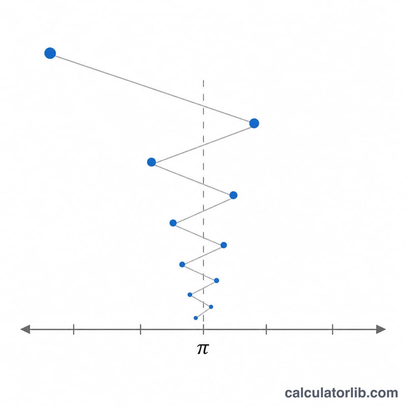 Sequence of convergents approaching the value pi on a number line