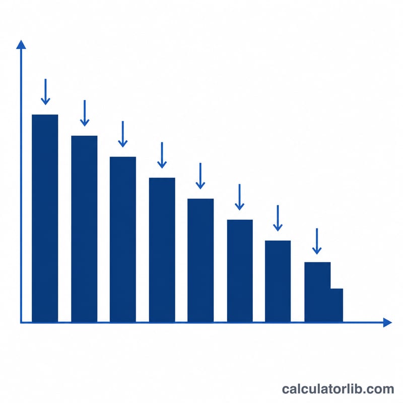 Bar chart showing declining savings balance with equal withdrawal bars each period