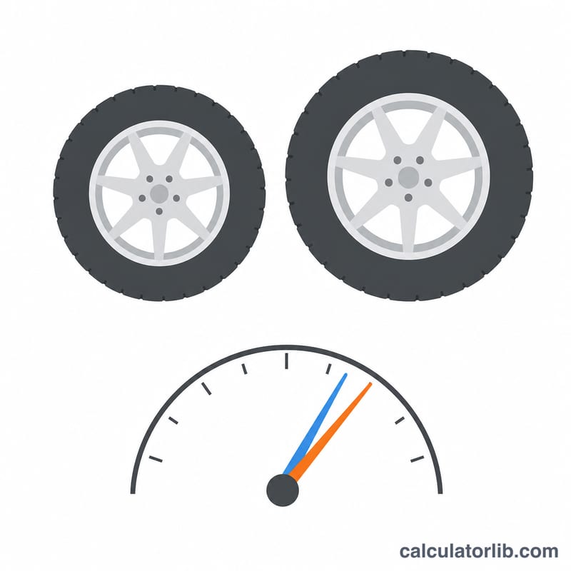 Comparison of two tire sizes with speedometer needle offset