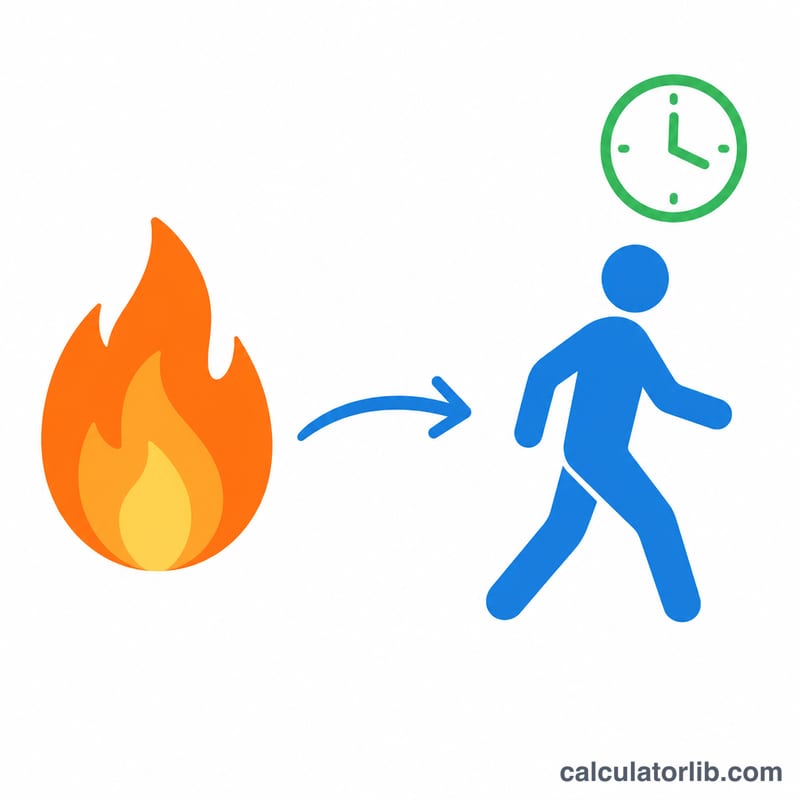 A flame calorie symbol with an arrow to a walking person figure