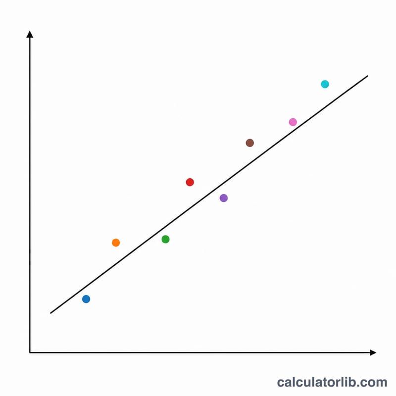 Scatter plot of data points with a best-fit straight regression line drawn through them