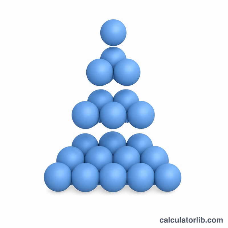 Tetrahedral stack of four layers totaling twenty balls