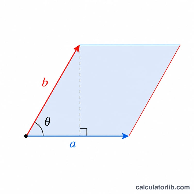 Parallelogram formed by vectors a and b with shaded area equal to magnitude of cross product