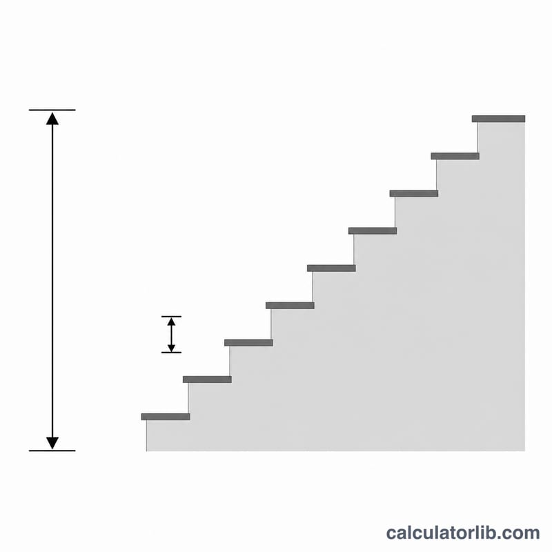 Side elevation showing total rise divided into equal step heights