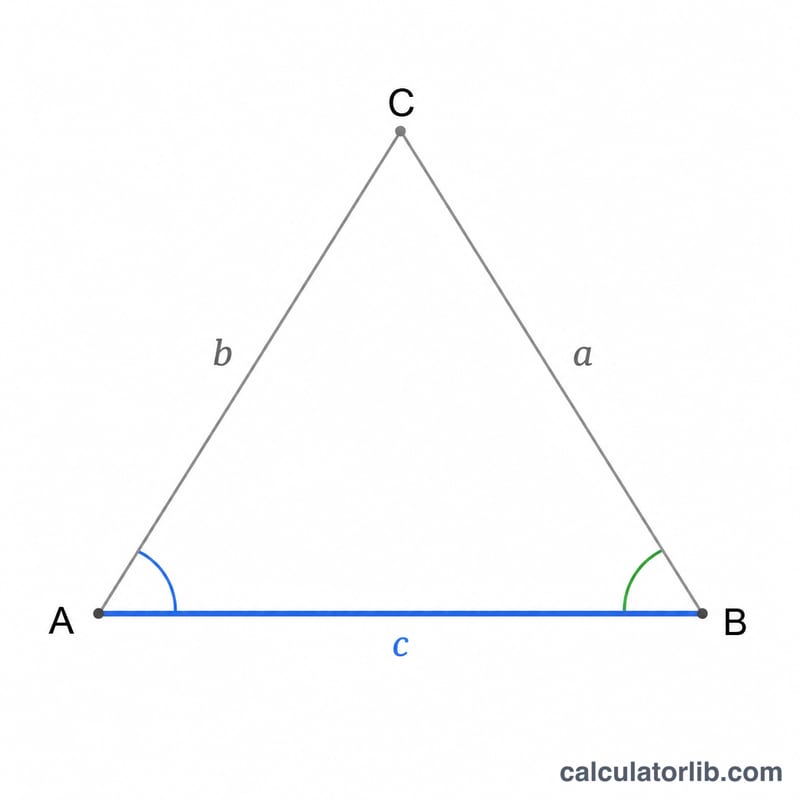 Triangle with two base angles and the included side highlighted for an ASA solution