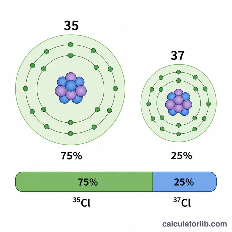 Chlorine-35 and chlorine-37 shown in roughly 75 to 25 percent proportions