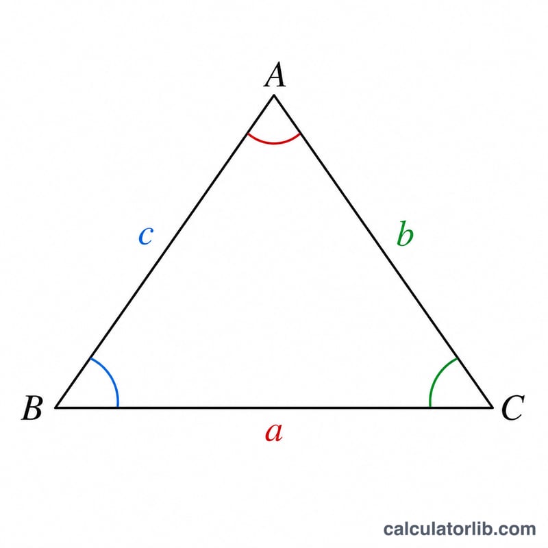 Law of Sines ratio shown on a triangle with angle and opposite side pairs