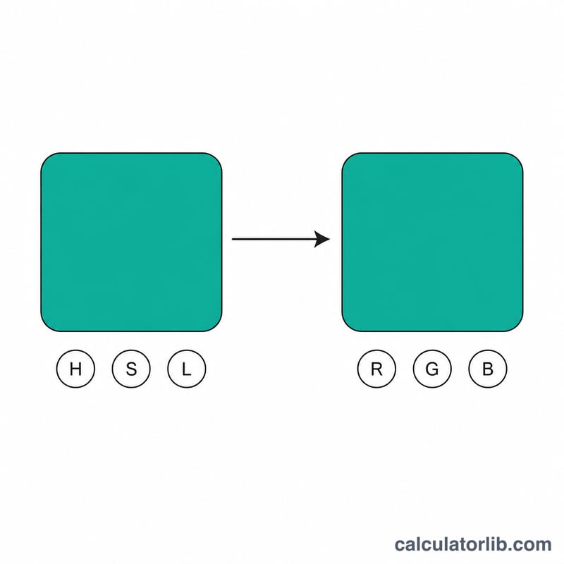 Color swatch showing an HSL input converting to its RGB output