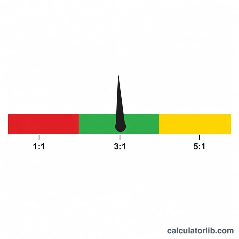 Gauge showing LTV to CAC ratio zones with healthy range around three to one