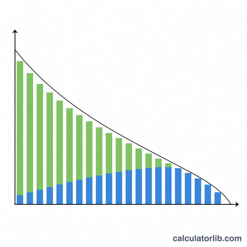 Declining balance amortization chart over loan term