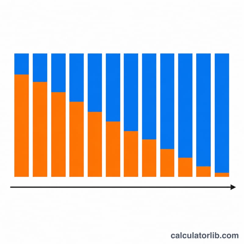 Amortization bar chart showing shrinking interest and growing principal over time