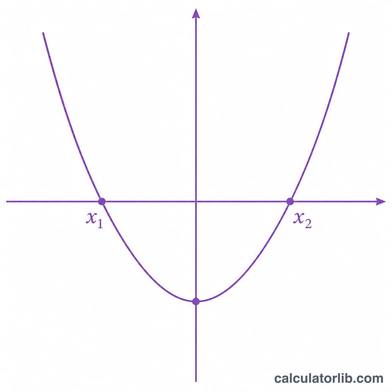 Parabola crossing the x-axis at two root points